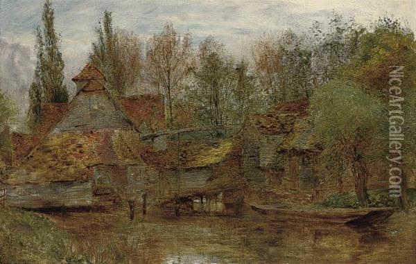 A Cottage Nestled In A Wooded River Landscape Oil Painting - William Huggins