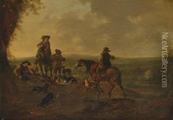 Horsemen In A Landscape Oil Painting - Dirck Willemsz. Stoop