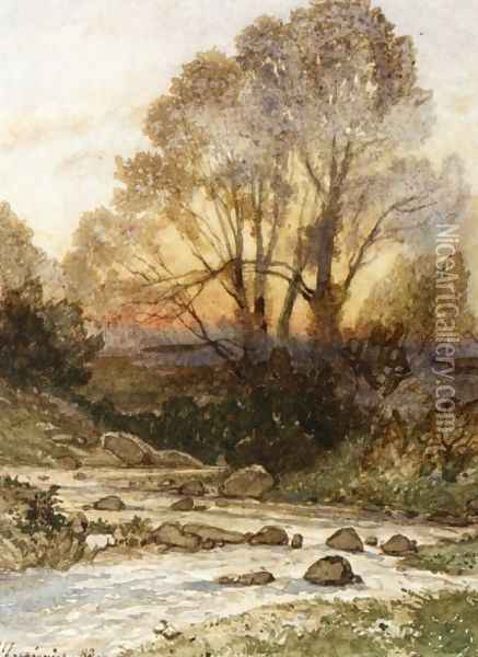 A Rocky Landscape with a Torrent of Water Oil Painting - Henri-Joseph Harpignies