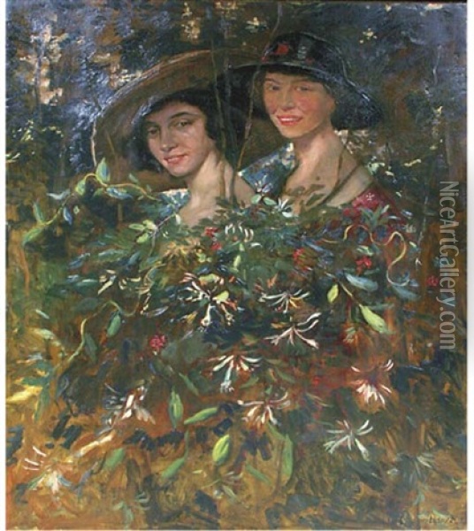 Amongst Flowering Honeysuckle Oil Painting - Simon Maris