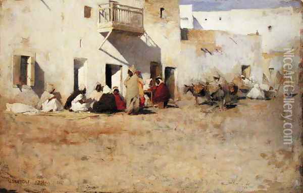 Cafe at Biskra, Algiers, 1887 Oil Painting - Willard Leroy Metcalf