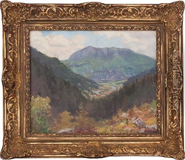 Valley With The River Oil Painting - Stanislav Lolek