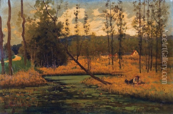 Herbstliche Auenlandschaft Oil Painting - Auguste Grasset