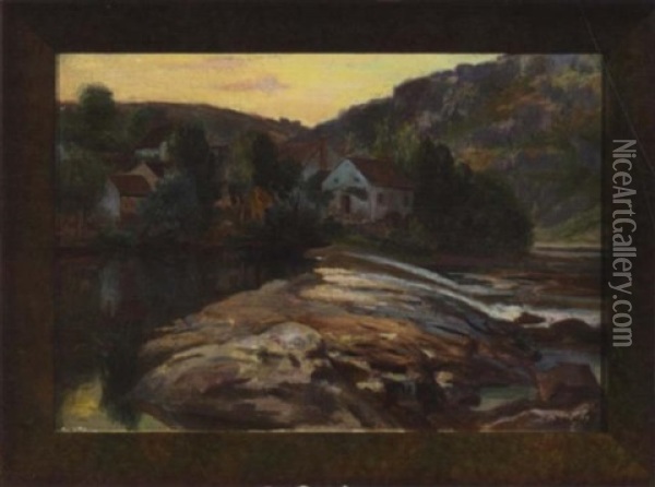 River Landscape Oil Painting - Jose Belon