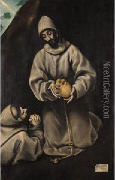 Saint Francis And Brother Leo Meditating On Death Oil Painting - El Greco (Domenikos Theotokopoulos)