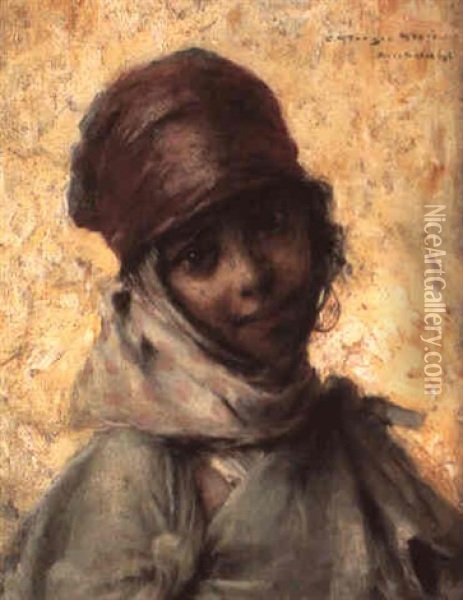 Portrait De Jeune Fille De Bou-saada Oil Painting - Georges Gaste