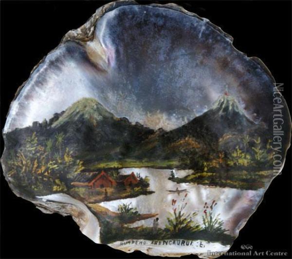 Ruapehu And Ngauruhoe Oil Painting - John Philamon Backhouse
