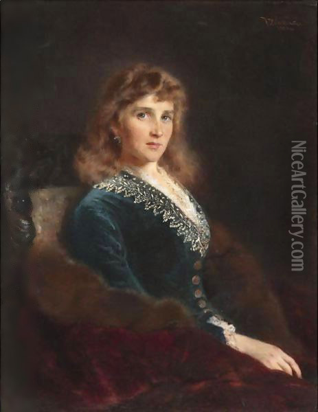 Portrait Of A Lady Said To Be The Artist's Wife Oil Painting - Konstantin Egorovich Egorovich Makovsky