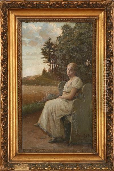 A Sitting Lady In A Landscape Oil Painting - Carl Christian Thomsen
