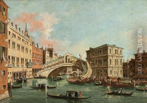 Venedig Mit Blick Aufdie Rialto Brucke Von Norden Oil Painting - (Giovanni Antonio Canal) Canaletto