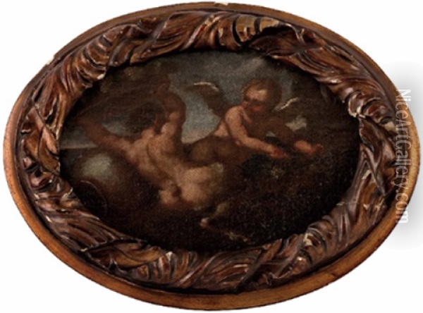 Satyr Mit Fruchteschussel Und Eros Oil Painting - Annibale Carracci