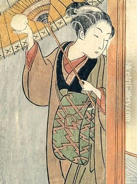 Shunga Yuki No Mado. Neige A La Fenetre Oil Painting - Suzuki Harunobu