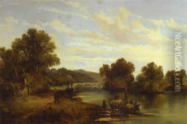 A View Of Old Richmond Bridge Oil Painting - Joseph Adam