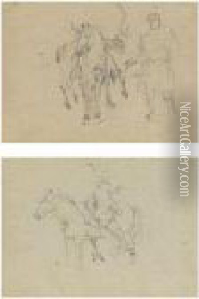 Two Studies Of A Pony Carrying A Dead Stag, One With Aghillie Oil Painting - Landseer, Sir Edwin