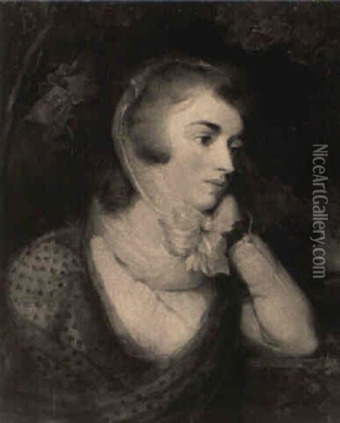 Portrait Of Mrs. Robinson As 'perdita' With Her Arm Resting On A Stone Ledge Oil Painting - William Owen