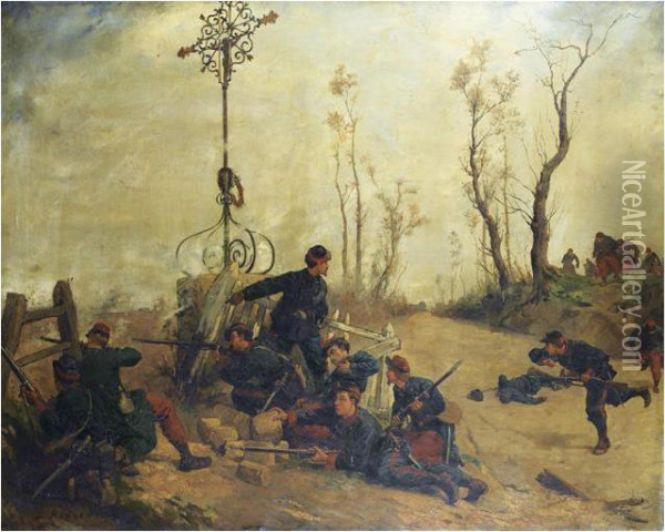 Scene De La Guerre De 1870 Oil Painting - Lucien Pierre Sergent