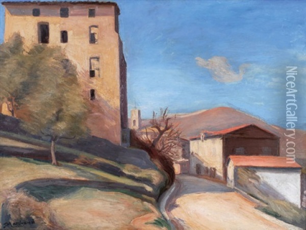 Hillside Village Oil Painting - Jean Hippolyte Marchand