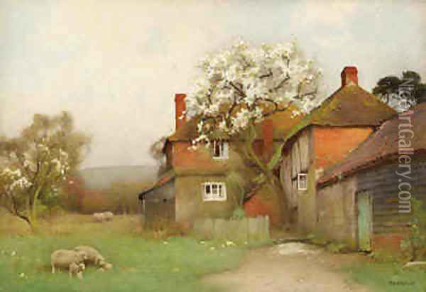 Sheep Grazing by a Cottage Oil Painting - Benjamin D. Sigmund