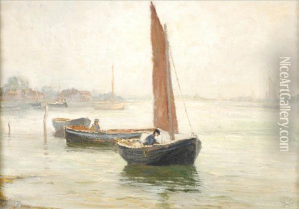 Fishing Boats At Evening Oil Painting - Ernst Walbourn