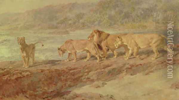 On the Bank of an African River, 1918 Oil Painting - Briton Riviere