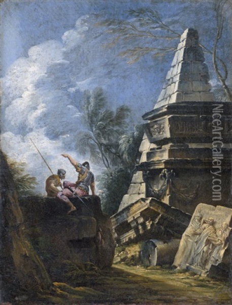 Zwei Romische Soldaten An Einem Pyramidengrab Oil Painting - Heinrich Schonfeld