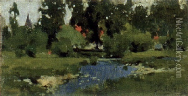Landschaft Mit Teich Oil Painting - Giuseppe de Nittis