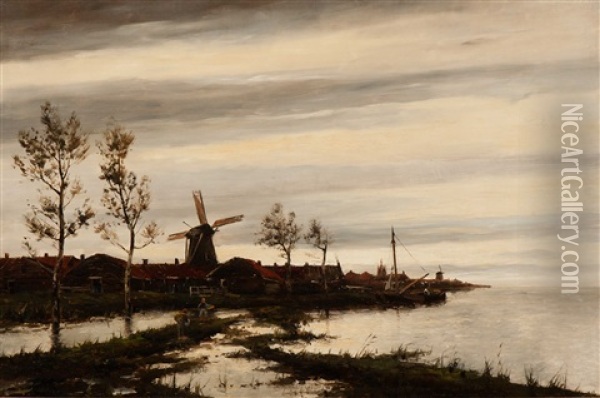 A Dutch Evening Oil Painting - Hermanus Koekkoek the Younger