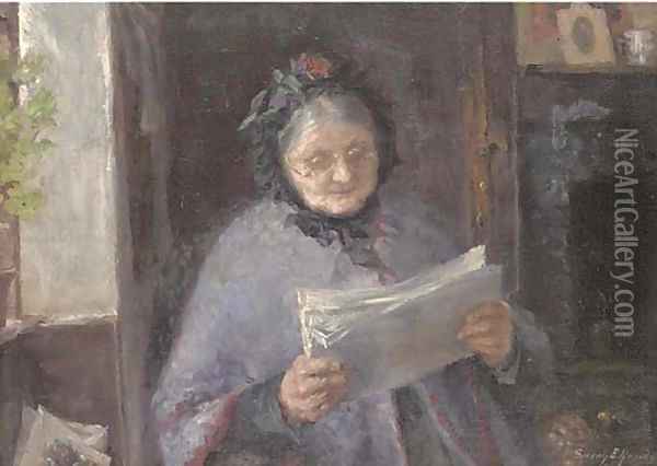 Reading the daily news Oil Painting - Sarah E. Rands