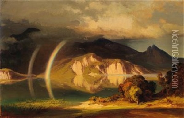 Kochelsee. Torsaule In The Light With Rainbow Oil Painting - August Loeffler