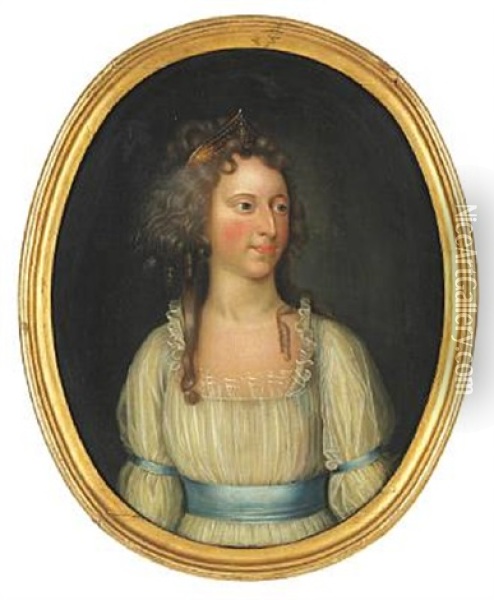 Portrait Of A Young Woman With Curly Hair In A White Dress Oil Painting - Jens Juel