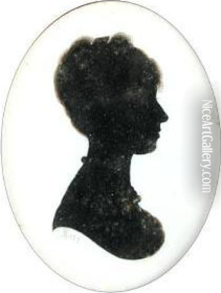 A Silhouette Of A Young Lady, Head And Shoulders, Oval Oil Painting - John Miers
