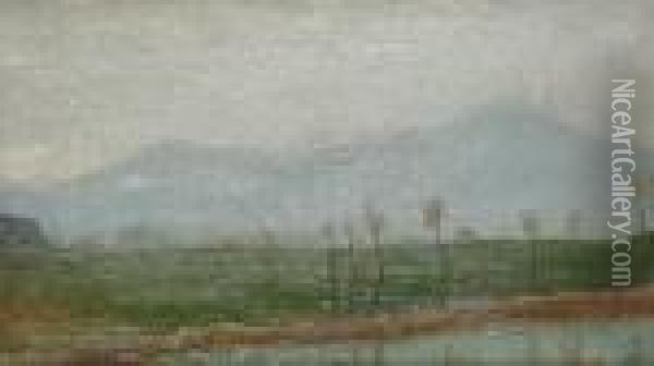 A River Landscape, Veneto. Oil Painting - Guglielmo Ciardi