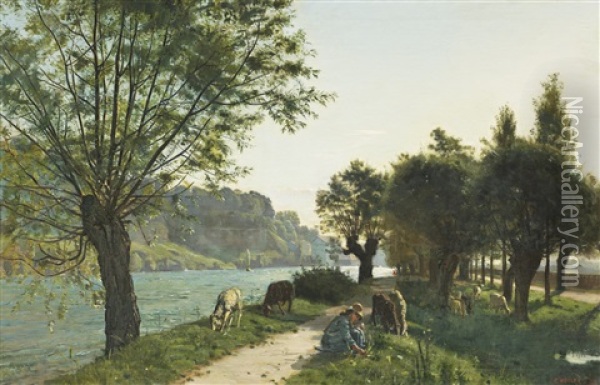 Schafe Am Sentier Des Saules Oil Painting - Ferdinand Hodler