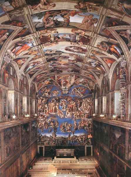 Interior of the Sistine Chapel Oil Painting - Michelangelo Buonarroti