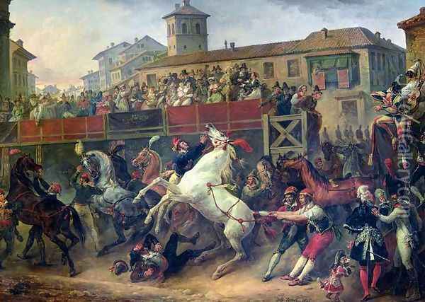 Scene of an unmounted horse race in Rome Oil Painting - Carle Vernet