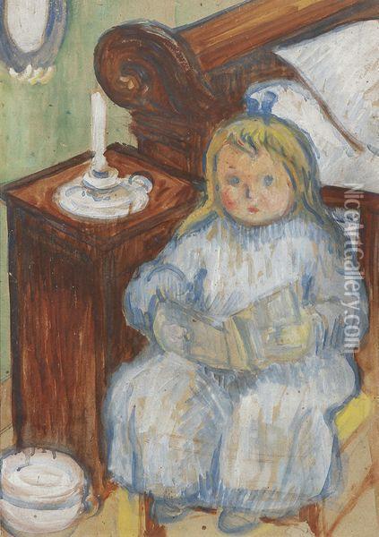 La Petite Fille Au Pot, Ou Henriette Assise Oil Painting - Jean Emile Laboureur