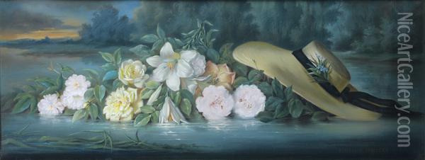 Fleurs Et Chapeau De Paille Jetes Sur L'eau Au Crepuscule Oil Painting - Frederick Juncker