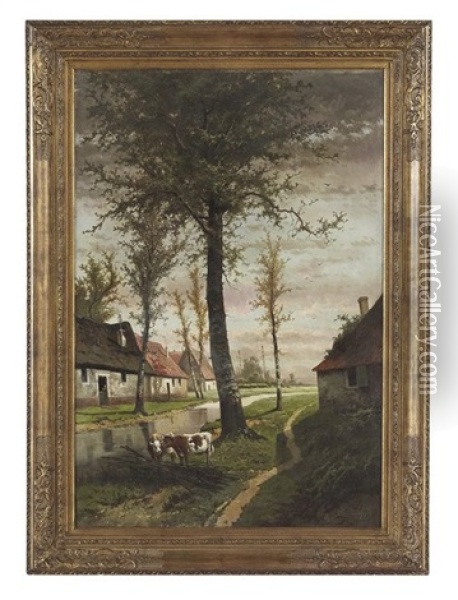 Landscape With A Farm And Cattle Oil Painting - Henri Joseph Pieron