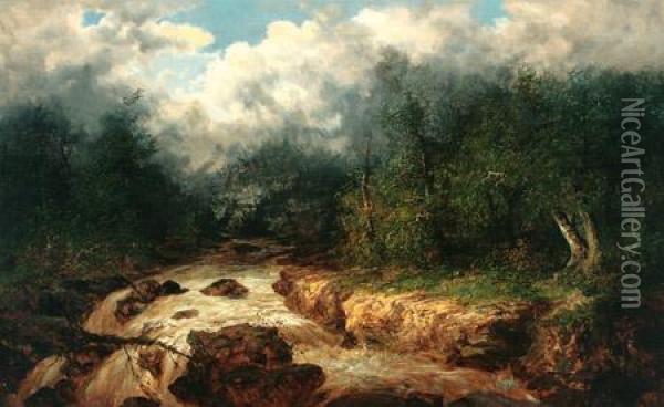 Fisherman Near The Falls Oil Painting - William Frefichs