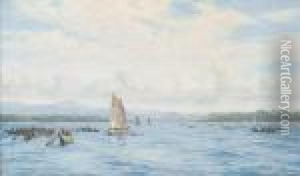 Fishing Boats With Outriggers, Ceylon Oil Painting - Vilhelm Karl Ferd. Arnesen