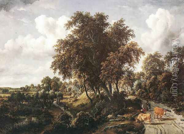 Road on a Dyke 1663 Oil Painting - Meindert Hobbema
