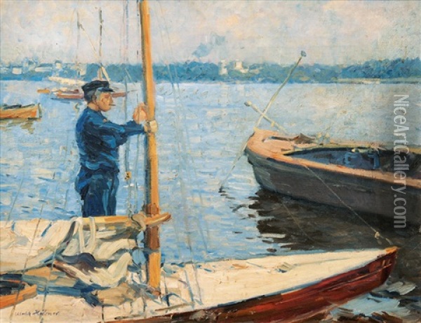 Boats On The Ausenalster Oil Painting - Ulrich Huebner