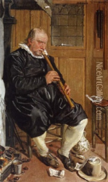 Ein Flotenspieler Am Kamin Oil Painting - Willem Pietersz Buytewech