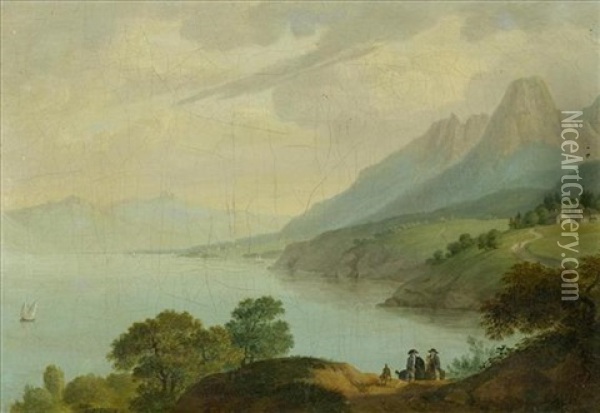 Sicht Auf Saint-gingolph Am Genfersee Oil Painting - Jean-Antoine Linck