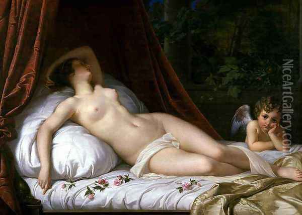 Recumbant Venus with Cupid Oil Painting - Emil Jacobs