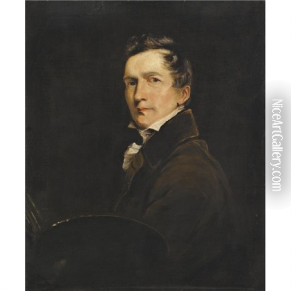 Self Portrait, Holding A Palette Oil Painting - John Jackson