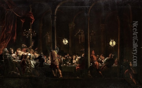 Belshazzar's Feast Oil Painting - Andrea (Andrea Vicentino) Michieli