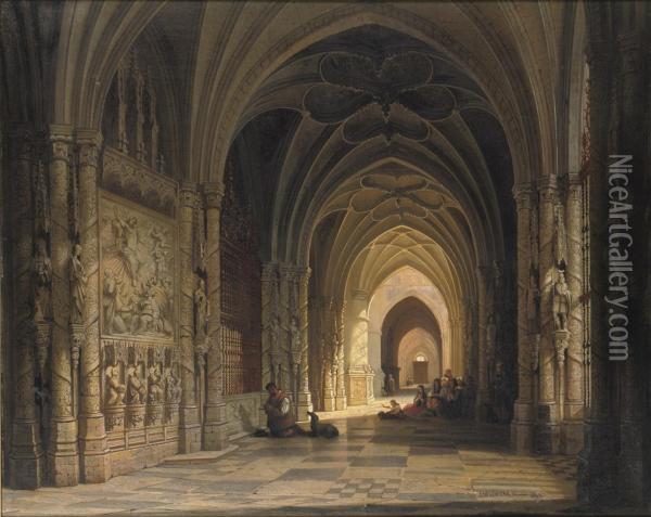 The Interior Of A Cathedral Oil Painting - Joseph Maswiens