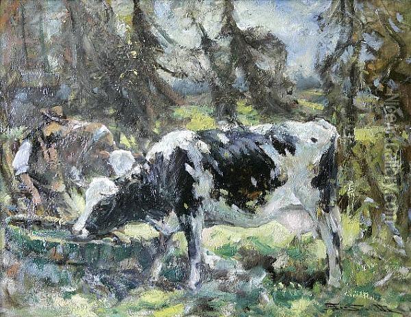 A Cowherd Oil Painting - George Smith