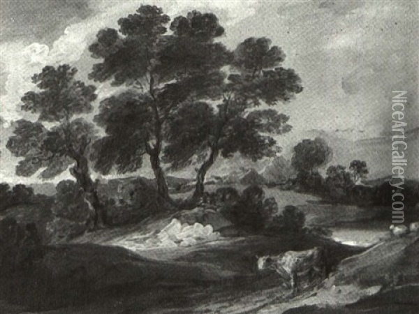Landscape With Trees And Cattle Oil Painting - Gainsborough Dupont